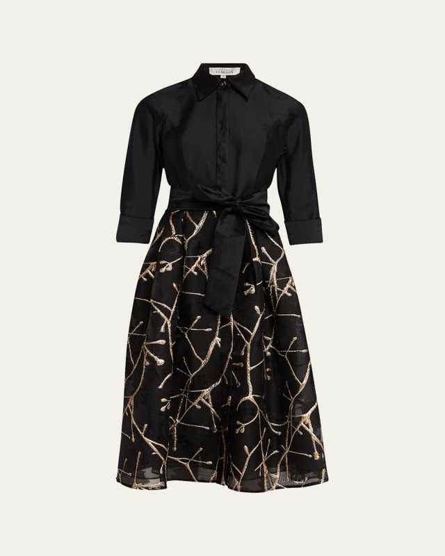 Taffeta and Metallic Jacquard Midi Shirtdress